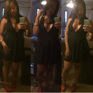 Black deep v ballerina mini dress